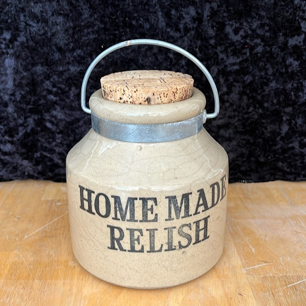Vintage Moira Pottery Stoneware Home Made Relish Crock With Metal Handle